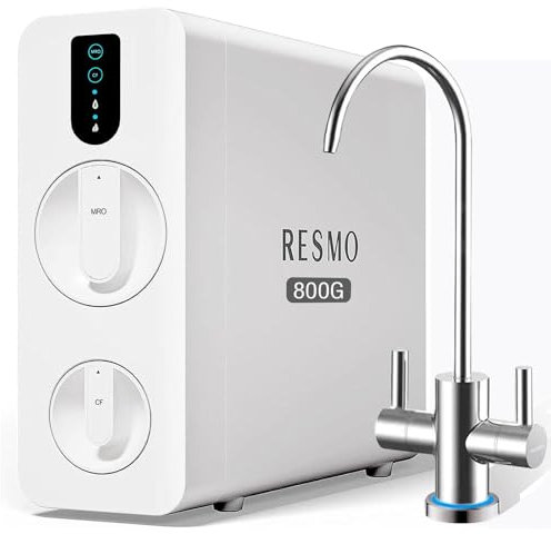 RESOM 3800 Reverse Osmosis System,8 Stage Tankless RO Water Systems,800 GPD Reverse Osmosis Water Filter with LED Dual Water Faucet,Under Sink RO System,NSF/NSI 372 & FCC Certified.