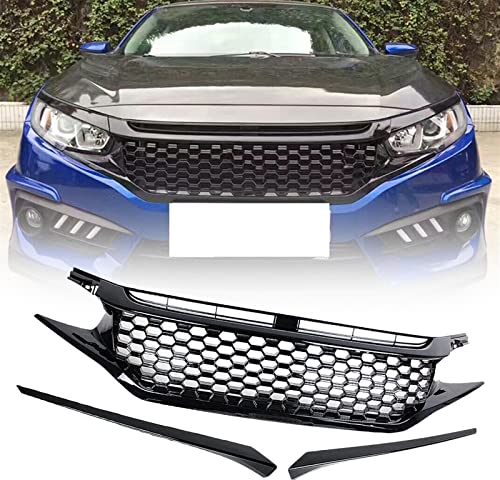 Frontstoßstangenhaube Mesh Racing Grill Grills Für H&onda Für Civic 10. Gen 2016 2017 2018 ABS Glänzend Schwarzer Grill Mit 2 Augenbrauenleisten