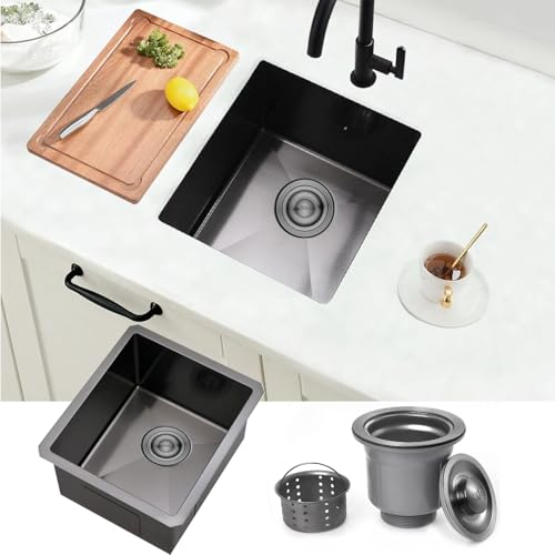 Bokaiya Évier simple, en acier inoxydable, 1 bac encastrable, rectangulaire, pour lavabo, cuisine, 40 x 45 cm, noir