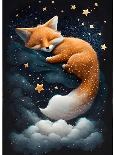 TOSTOG 5D Diamond Painting für Erwachsene,Fuchs und Sterne Diamant Painting Kits Bilder,Diamant Malerei DIY Diamond Painting Bilder Set 30x40cm für Wanddekor