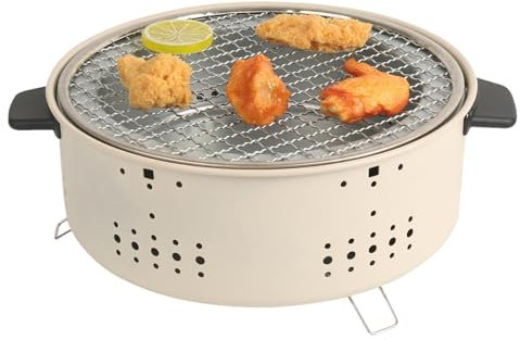 Barbecue portatif, gril à charbon portatif | Grille de barbecue ronde antiadhésive - Fumeur de charbon de bois d'extérieur, barbecue de table pour Camping en plein air