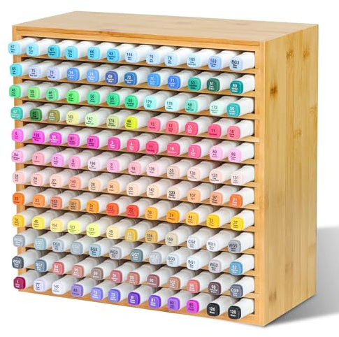 Likorlove Bambus Marker Organizer für 144 Marker Buntstifte Pinsel Stiftehalter Holz Aufbewahrungsbox für Schreibtisch Büro Schule