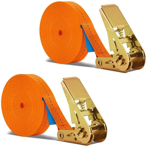 2 correas tensoras de 12 m de largo con cierre de trinquete, Basicon 800 kg, correas de amarre, 25 mm de ancho con trinquete, correas de fijación ajustables para carga fija