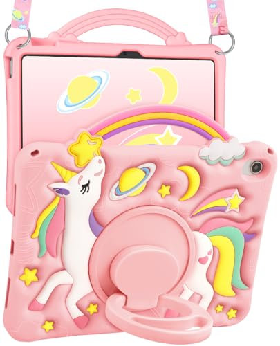 Boaretiu - Funda para iPad de 10ª generación 2022 de 10.9 pulgadas, bonita funda de silicona 3D con correa y soporte giratorio para mujeres, niñas, adolescentes, Kawaii, divertida funda para tablet i