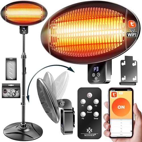 KESSER® Infrarot Heizstrahler 2000W Terrassenstrahler mit WIFI & Fernbedienung 360° drehbar, höhenverstellbar, Stand- & Wandmontage Kippschutz, IPX4 spritzwassergeschützt Wärmestrahler Balkon & Garten