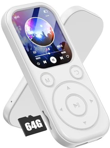 Olycism 64GB MP3 Player mit Bluetooth 5.3 Tragbarer MP3 Player Bluetooth für Kinder & Erwachsene 300mah mit HiFi-Sound FM Radio Sprachaufzeichnung