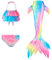 Generisch Bikini Teenager, Meerjungfrauenflosse Mädchen Schwimmen Badeanzug Meerjungfrau Flosse Jugendliche Bikini Tankini Badehose Schwimmflossen Monoflosse, Rosa, 10-11 Jahre