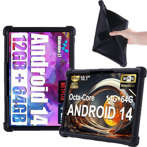 Junfire Silikonhülle für Byxsb EUA10L01/Whitedeer A10PRO/Freeski 10/Yicty MB1001/HotLight HOTA10-BK Tablet 10 Zoll, Hülle Stoßfeste Robuste mit Ständer–Schwarz