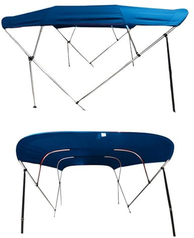 Toldo Bimini para Barco 4 Arcos, Toldo de Lona de 2,4 M Largo, Impermeable, Parasol, con Postes Traseros y Marco de Aluminio(Blue,244 (L) x 137 (H) x 155-167 cm)
