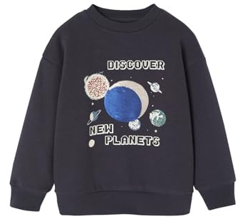 Vertbaudet Jungen Sweatshirt, Planeten mit Wende-Pailletten