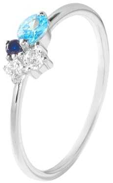 Ring Weißgold Schmal 9K, Ringe für Damen Schmal mit Topas, Saphir und Moissanit Größe 53 (16.9)