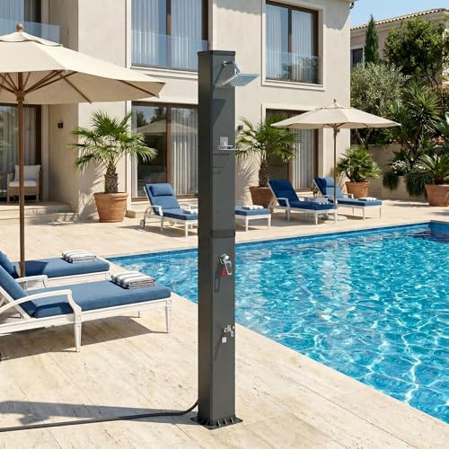 Suusolny Solardusche 40L für Garten & Pool,Außendusche Mit Schutzhülle & Regendusche & Waschhahn,Max. 60°C Wassertemperatur-Mattschwarz