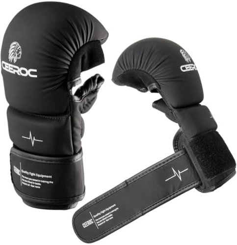 CEEROC MMA Sparring Handschuhe Mato Schwarz Matt/Weiß, hochwertiges Kunstleder (L/XL)