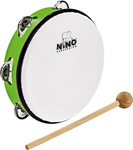 Nino Percussion Headed Tambourine Instrument - Musikinstrument für Kinder ab 5 Jahren - Durchmesser 8 Zoll - Kunststoff, Grün (NINO51GG) | Musikinstrument für Kinder ab 5 Jahren, Durchmesser 8 Zoll, Kunststoff