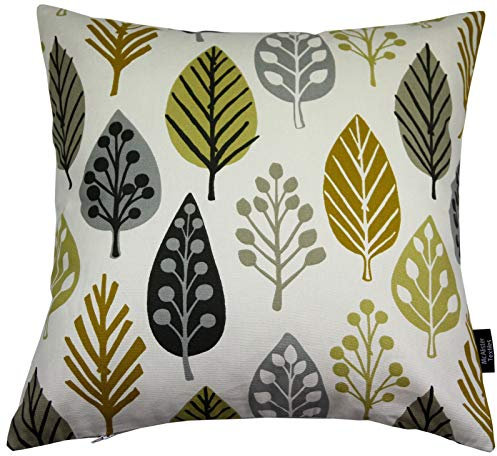 McAlister Textiles Magda | Kissenbezug aus Baumwolle in Ockergelb | 43 x 43 cm | Kissenhülle mit modernem Blätter-Muster | skandinavische Deko für Sofa, Bett, Couch