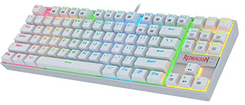 Redragon K552 Mechanical Gaming Keyboard Compact 87 Key Kumara Wired Cherry MX Blue Switches Equivalent for Windows PC Gamers (RGB Backlit White)