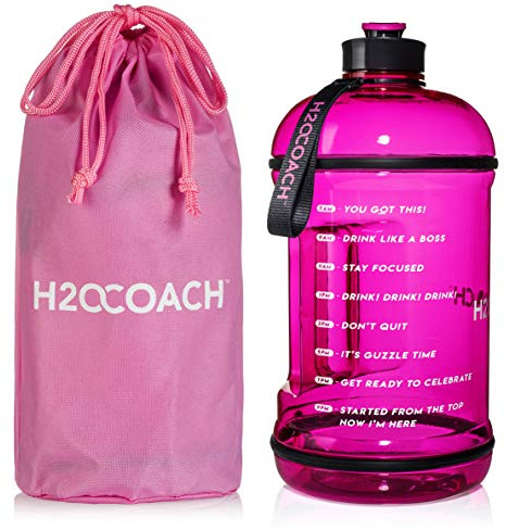 H2OCOACH 1 Gallon Sports Water Bottle with Time Marker | Motivational 3.79 Liters, Reusable BPA Free Jug (128 oz) (Pink)