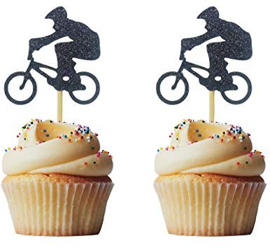 Morndew 24 PCS Rider Cupcake Toppers for Wheels Stag Theme Party Birthday Party Wedding Party Decorations BMX Bike Rider