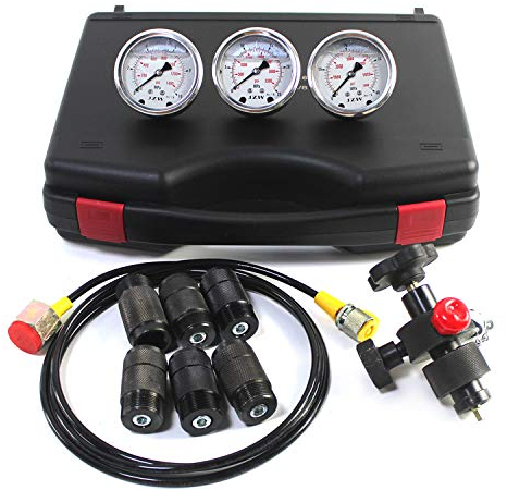 SINOCMP Hydraulisches Test-Set, hydraulisches Stickstoff-Akkumulator-Ladesystem und Drucktest-Set mit 3 Messgeräten, 7 Kupplungen und 1 Gasschlauch, 2 Jahre Garantie