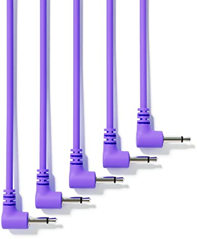 ExcelValley - 5-Pack - Rechtwinkliger Mono Modular Patchkabel - 3,5mm 1/8 Eurorack Synthesizer [Purpur | 45 cm - 17,72]