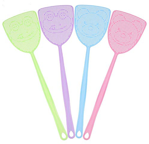 Chelory Fly Swatter, 4 Pack Plastic Fly Swat Set Insect Wasp Pest Control with Strong Handle Assorted Multi Colors Heavy Duty Swatters
