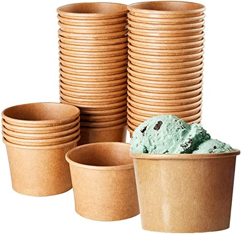 DeinPack 50 Eisbecher 360 ml | Umweltfreundliche Universal Karton für EIS, Dessert, Fingerfood, Vorspeisen, Snacks I Speisebecher braun unbedruckt rund