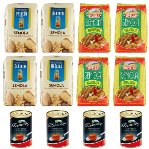 4x De Cecco - Hartweizengrieß - Semola di grano duro rimacinata + 4x Divella Hartweizengrieß 1kg + 4x O'Sarracino Pomodorini 400g