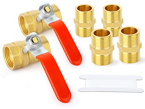 ERGAOBOY 2 Stk 3/4 BSP Buchse auf Buchse Messing Kugelhahn mit 4 Stk 3/4 Außengewinde auf männliche Anschlüsse, passend für Rohrverbindungsanschluss