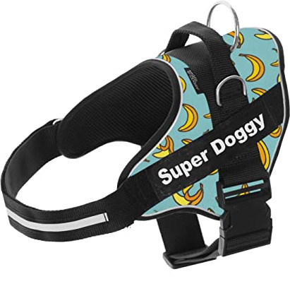 MR. DOGGY Personalisiertes Hundegeschirr - reflektierendes Geschirr für Hunde - inklusive 2 Namensschilder - alle Größen - hochwertig und robust (Blue Banana, S 6-14KG)