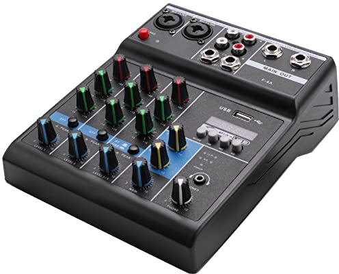 Dciustfhe Portable Audio Mixer Professional 4 Channel Mixer DJ Console Digital Audio Sound Mixer Blue-tooth Audio Set with Reverb Effect for Karaoke USB Live Stage KTV, Black, (448823)