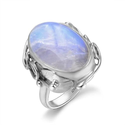 XJruixi Natürliche Mondstein-Ringe für Männer 925er Sterlingsilber-Ring für Frauen mit großen Steinen 11x17MM Ovale Edelsteine Großhandelsgeschenke