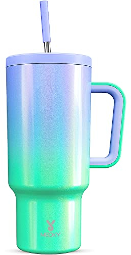 Meoky Trinkbecher mit Griff, auslaufsicherer Deckel und Strohhalm, isolierter Kaffeebecher aus Edelstahl, hält 34 Stunden kalt oder 10 Stunden heiß (Fairyland)