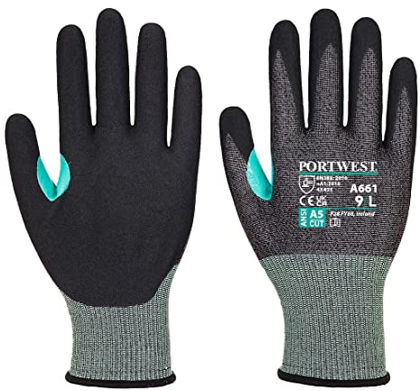 Portwest - Cut resistant gloves with E-level nitrile foam. Size: XL, Black, XL