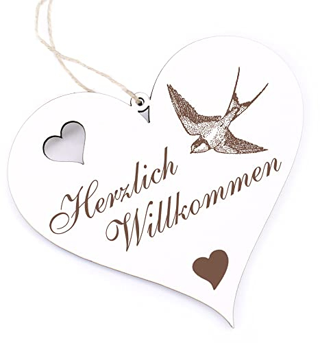 Herzlich Willkommen Schild - Schwalbe - Deko Herz Holz Willkommensschild Türschild Dekoschild Türdeko