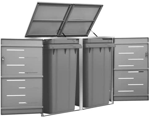 vidaXL Double Wheelie Bin Shed | Galvanised Steel Waste Container Storage | Anti- Stainless Steel Frame | Lockable System, Anthracite