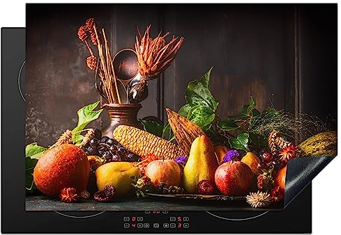 KitchenYeah© Protection Plaque Cuisson Deco Cuisine Cache Induction Protège | 78x52 cm - Pour Cuisiniere Légumes - Fruits - Rustique - Table