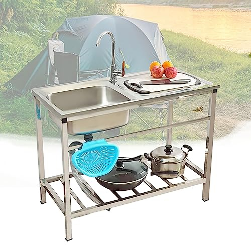 Fregadero Industrial Comercial Con Estante Inferior Fregadero Independiente Con Encimera Portatil Fregadero De Acero Inoxidable Camping Con Grifo Para Garaje Restaurante Patio Exterior ( Size : 75x40x