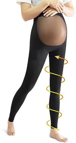 Beister Schwangere Medizinische Kompressionsstrumpfhose, 20-30 mmHg Kompressionsstrümpfe ohne fuß, Lang Kompressionshose mit Elastischem Knopfband & Bauchschutz, Klasse 2 Maternity Kompressionleggings