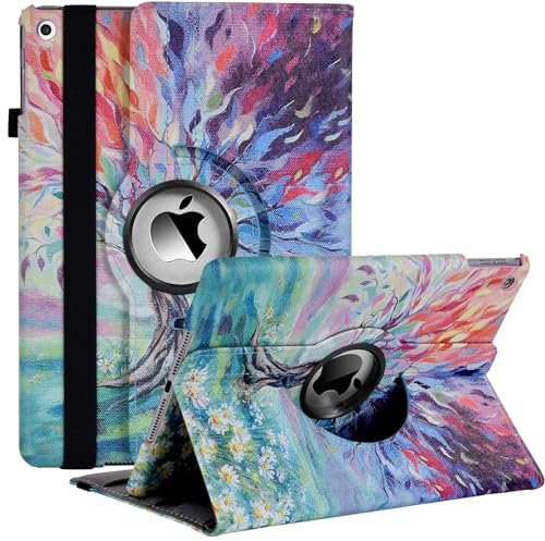 Ceysin Rotating Case for iPad 9th Generation (2021) / 8th Generation (2020) / 7th Gen (2019) 10.2 Inch - 360 Degree Rotating Protective Stand Cover with Auto Wake Sleep Function (Lucky oil tree)