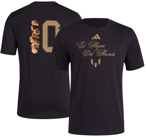 adidas T-shirt de football El Mejor Del Mundo pour homme – Célébrez Lionel Messi, 100 % coton filé à l'anneau pour un toucher doux et un toucher doux, Noir/doré., M