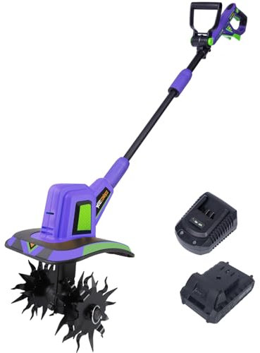 WEECONACO 20V Cordless Tiller Cultivator, 48 Steel Tines Gardening Tool, 8.6 inch Wide Battery Powered Garden Cultivator Rotovator, (2AH Battery and Charger Included)