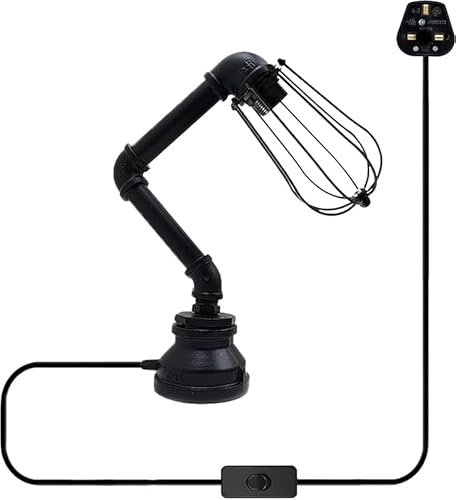 DC VOLTAGE Vintage Style Desk Light Innovative and Creative Lighting Water Pipe Table Lamps, Industrial Steampunk Retro Base E27 Holder Fitting Lighting (Black + Cage)