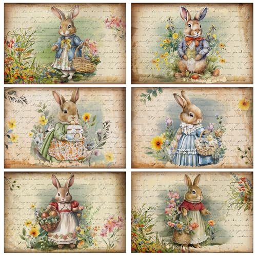 Mindsoft Set mit 6 Oster-Tischsets, 30,5 x 45,7 cm, Leinen, rustikale Vintage-Esstisch-Platzsets für Frühling, Zuhause, Bauernhaus, Küche, saisonale Dekoration (Hase)