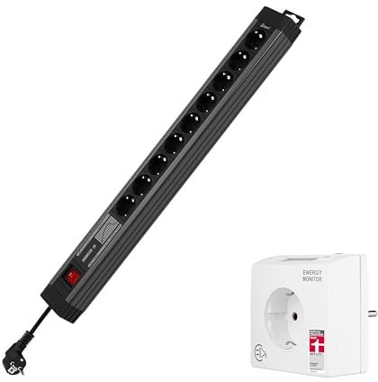 REV Steckdosenleiste SupraGuard & Stromzähler im SPARSET - Mehrfachsteckdose 9fach mit 3,8m Kabel + Stromzähler für Steckdose (Stiftung Warentest Note 1,7), weiß