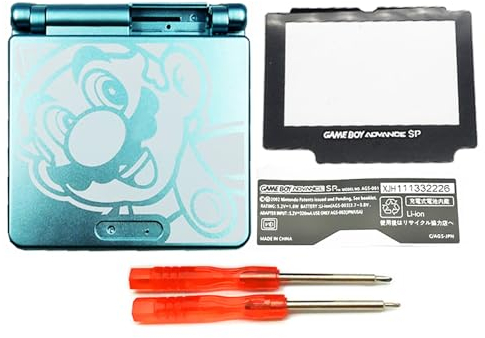 DIY GBASP Ersatzgehäuse für Gameboy Advanced GBA SP Handheld-Konsole, Gehäuse für Mario Edition Gehäuse + Schutzschirm, Tasten, Schrauben, Werkzeug-Set