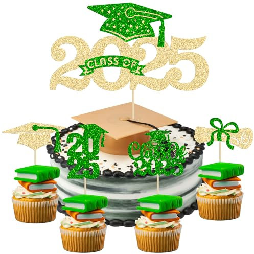Ephlyn 25 Stück 2024 Abschluss-Kuchenaufsatz, Glitzer, Congrats 2024, Kappe, Kuchen-Picker, Klasse 2024, Cupcake-Dekorationen für 2024, Abschluss, Abschluss, Jungen, Mädchen, Abschlussfeier,