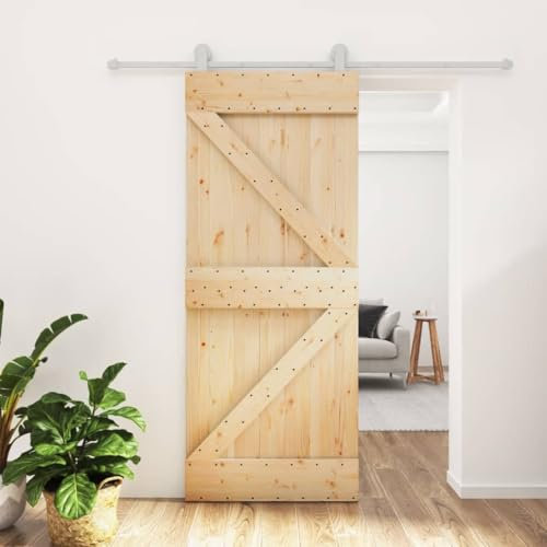 SECOLI Schiebetür Komplettset 85 x 210 cm Mit Tür Zimmertür Schiebetür Holz Schiebetüren Holztür Holzschiebetür Schwingtür Holz Scheunentor Massivholz Kiefer-85x210 cm-8
