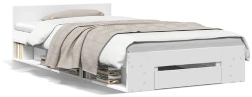 NITCA Bed Frame with Drawer,Large Storage Space,Strong Wooden Slats,Single Bed,Single Bed With Storage,Double Bed with Storage,with Underbed Drawer, White 75x190 cm Small Single Engineered Wood