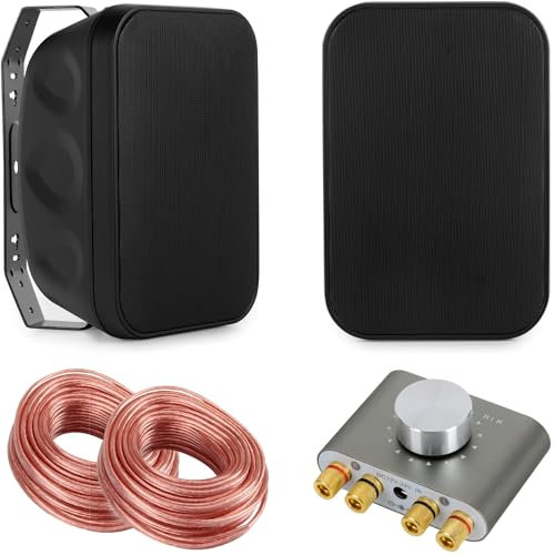 McGrey OLS-5251BK Cassa Acustica HiFi Due Vie Outdoor - 50 Watt - Nera - con Set Bluetooth - Incluso Mini Amplificatore Hi-Fi e Cavo Altoparlante