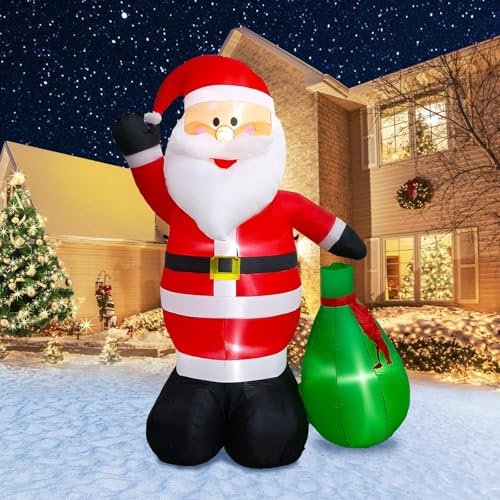 PARAYOYO 6FT (180CM) Inflables navideños Altos Papá Noel con Bolsa de Regalo, Inflables navideños de Papá Noel para Decoraciones navideñas inflables al Aire Libre para Patio